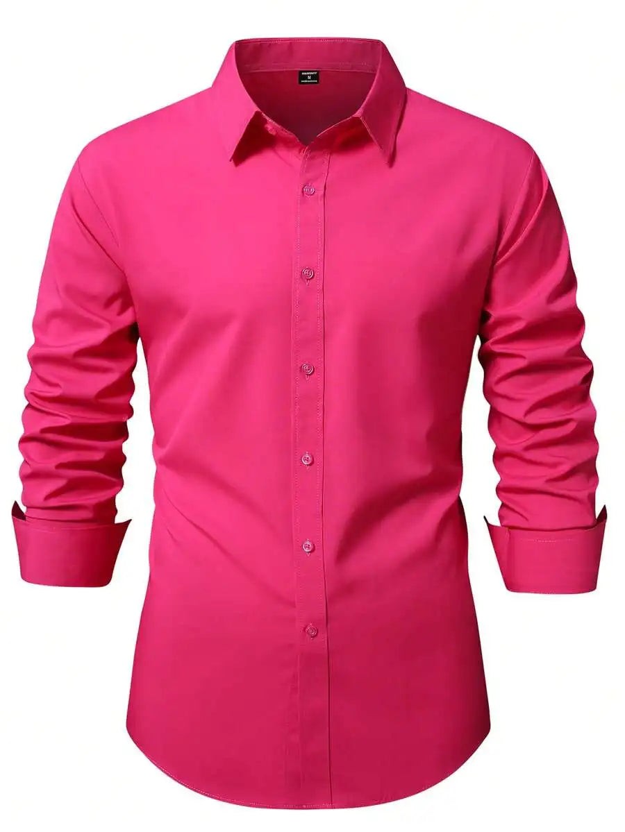 Men's  Long Sleeve Dress Shirt, Regular Fit, Button-Down Collar for Business Casual Wear