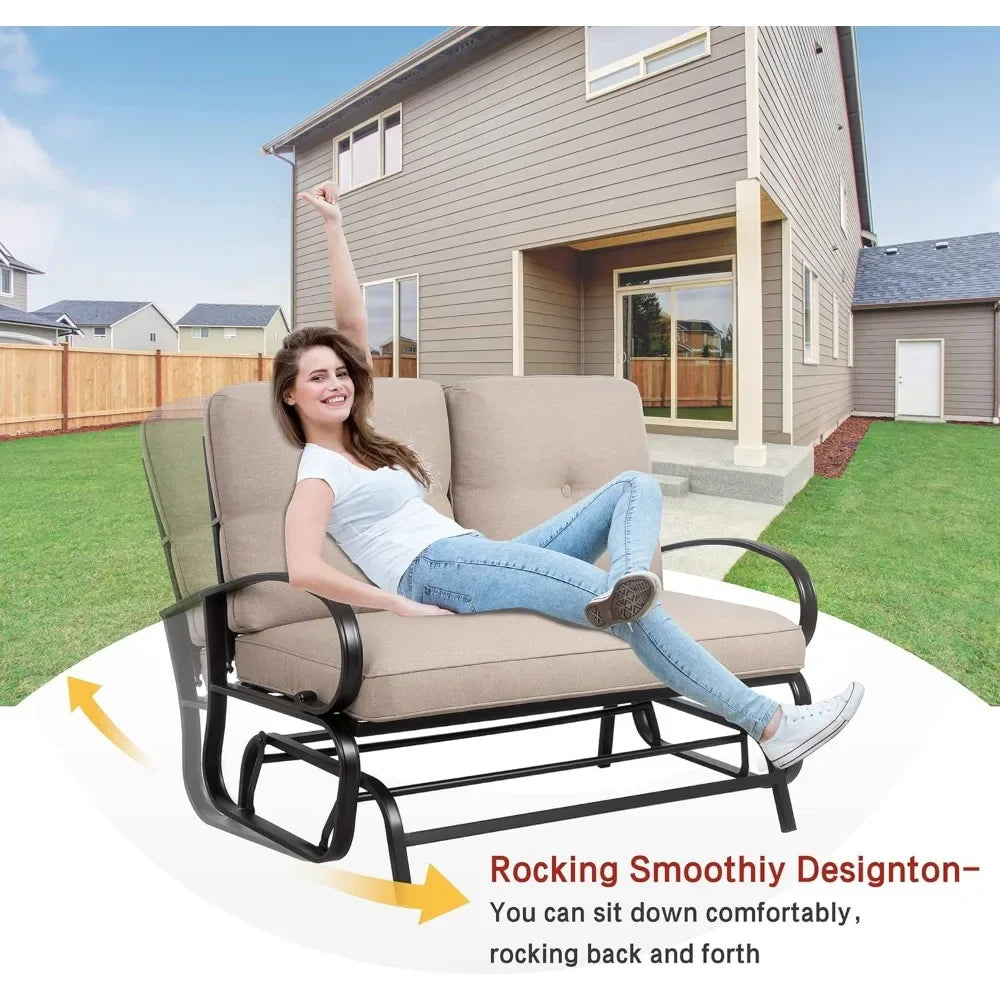 Outdoor Metal Swing Glider Bench – Steel  Loveseat for Patio, Garden & Porch