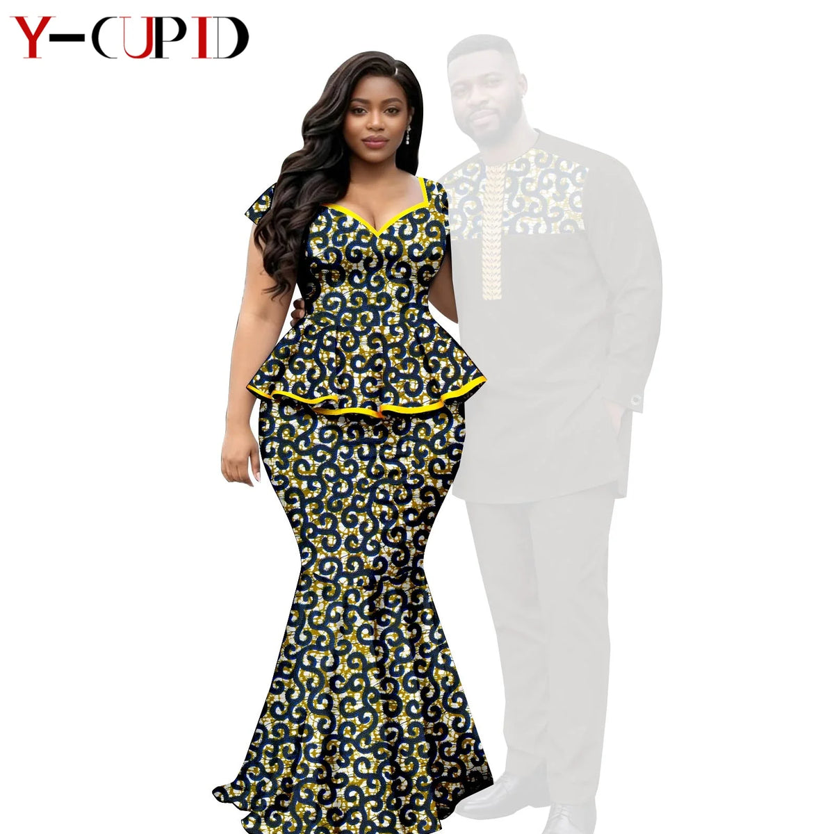 African  Women Print Top and Mermaid Skirts Sets Matching Men Outfits Top Shirt and Pant Sets