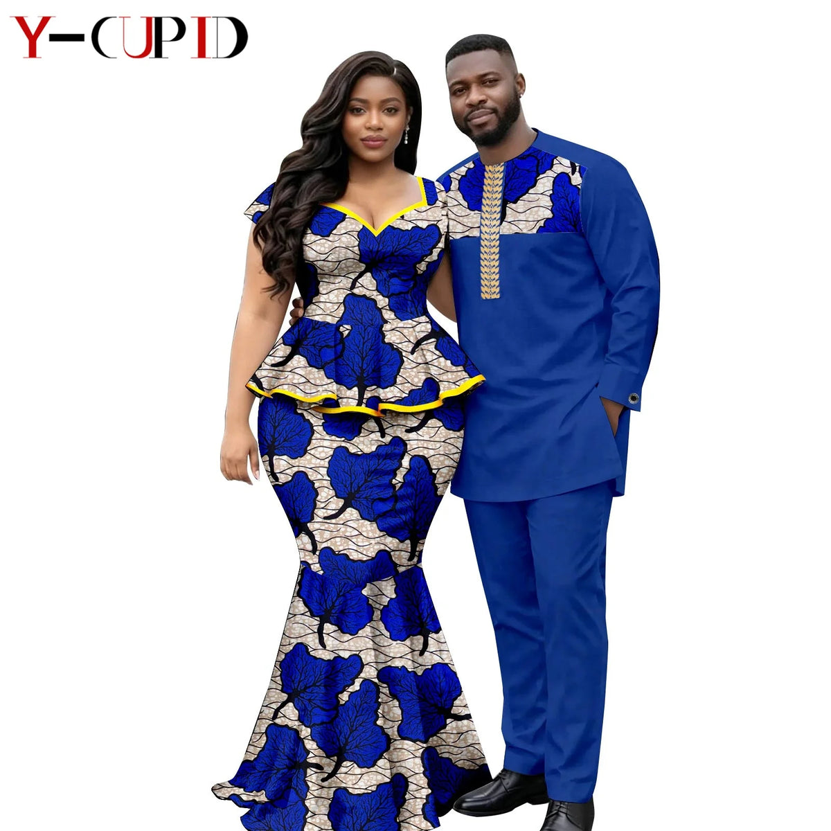 African  Women Print Top and Mermaid Skirts Sets Matching Men Outfits Top Shirt and Pant Sets