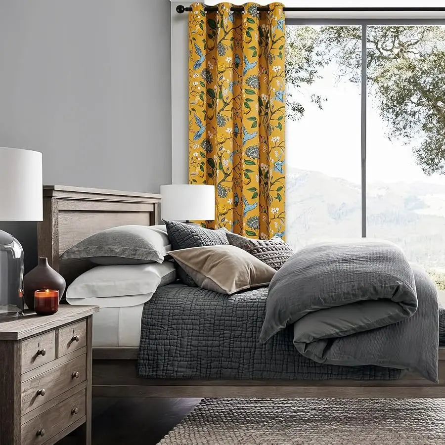 Mustard Yellow  Curtains & Drapes  Long, Grommet Luxury Whimsical Floral Lemon