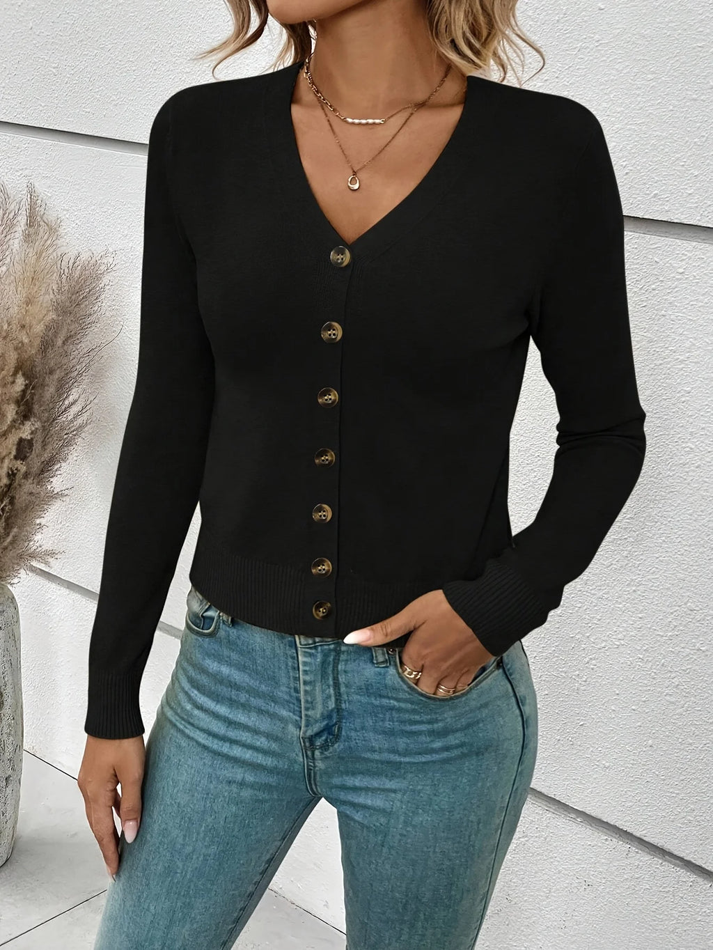 Button-down Knit Cardigan Sweater Jacket Top Women's Clothing