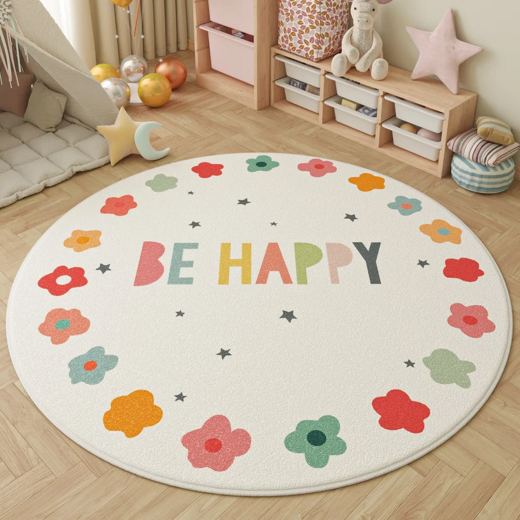 Green Polka Dot Cat Alphabet Round Rug Educational Non Slip Floor Mat for Toddler Learning and Play