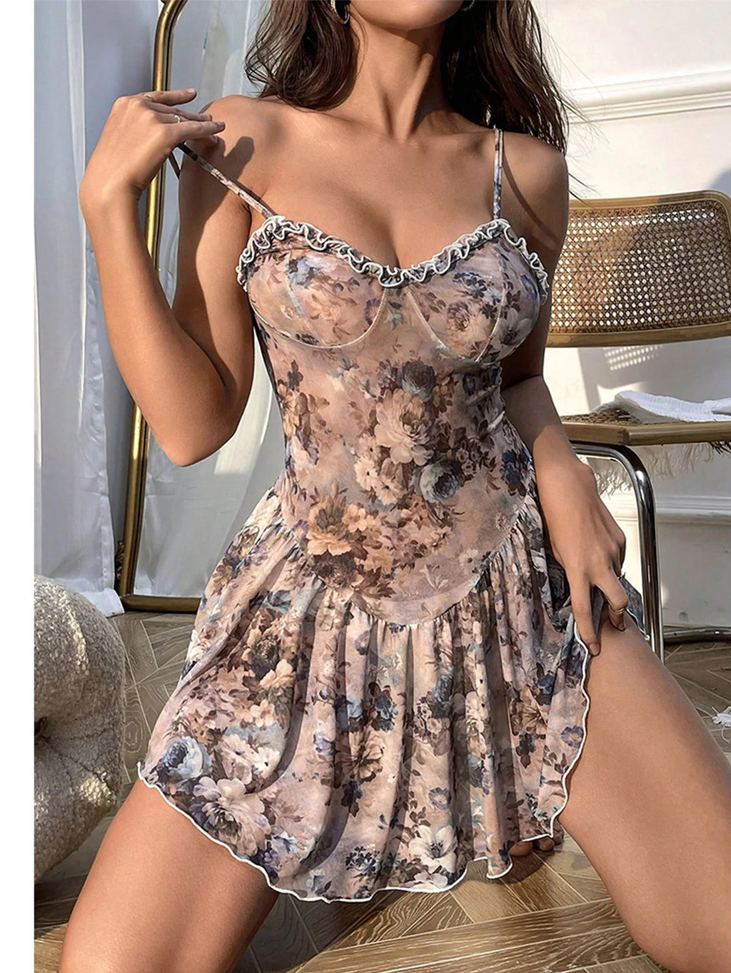 Ordinary nightgown Strap tight and comfortable high-end pure floral dress  Sleepwear for sleeping Pajamas