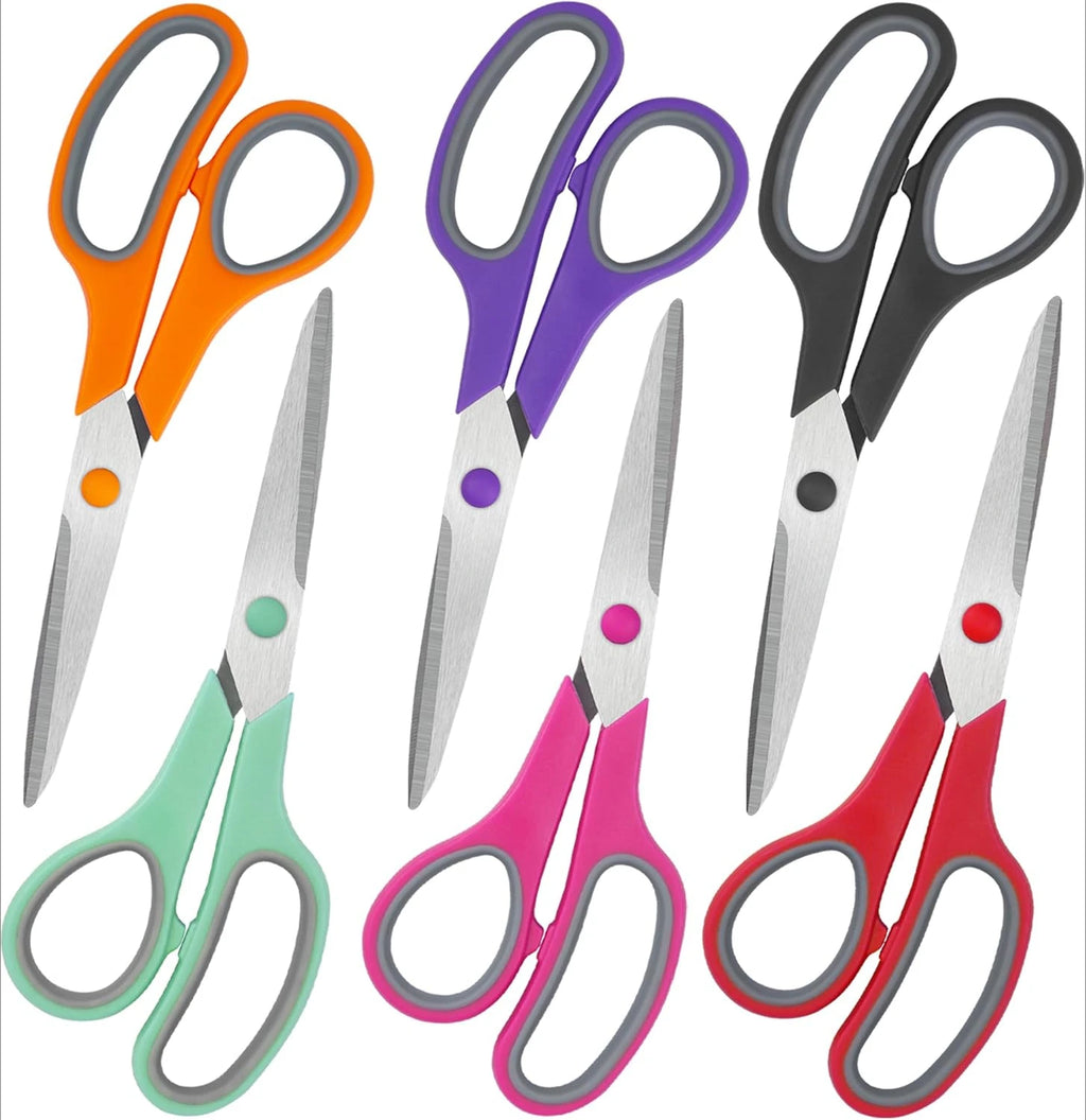 All Purpose 6 Pack - Comfort-Grip Sharp Scissors for Office School Sewing Fabric Craft Art Supplies