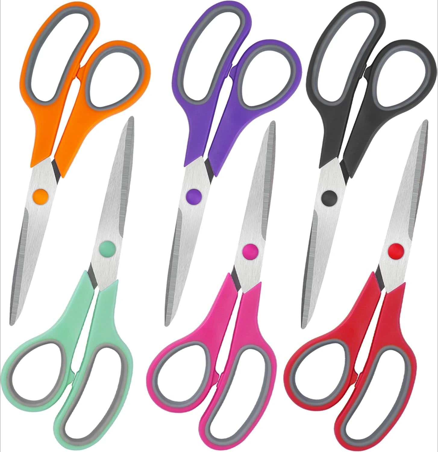 All Purpose 6 Pack - Comfort-Grip Sharp Scissors for Office School Sewing Fabric Craft Art Supplies