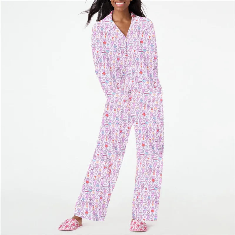 Pajamas Preppy  Cute Pants Sets For Women Y2k Long Sleeve Pajamas Set 2 Piece Loungewear
