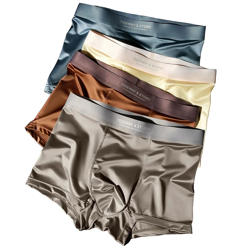 4PCS Men's Underwear Ice Silk High-End Men's Light Luxury Satin Silk Breathable  Shorts