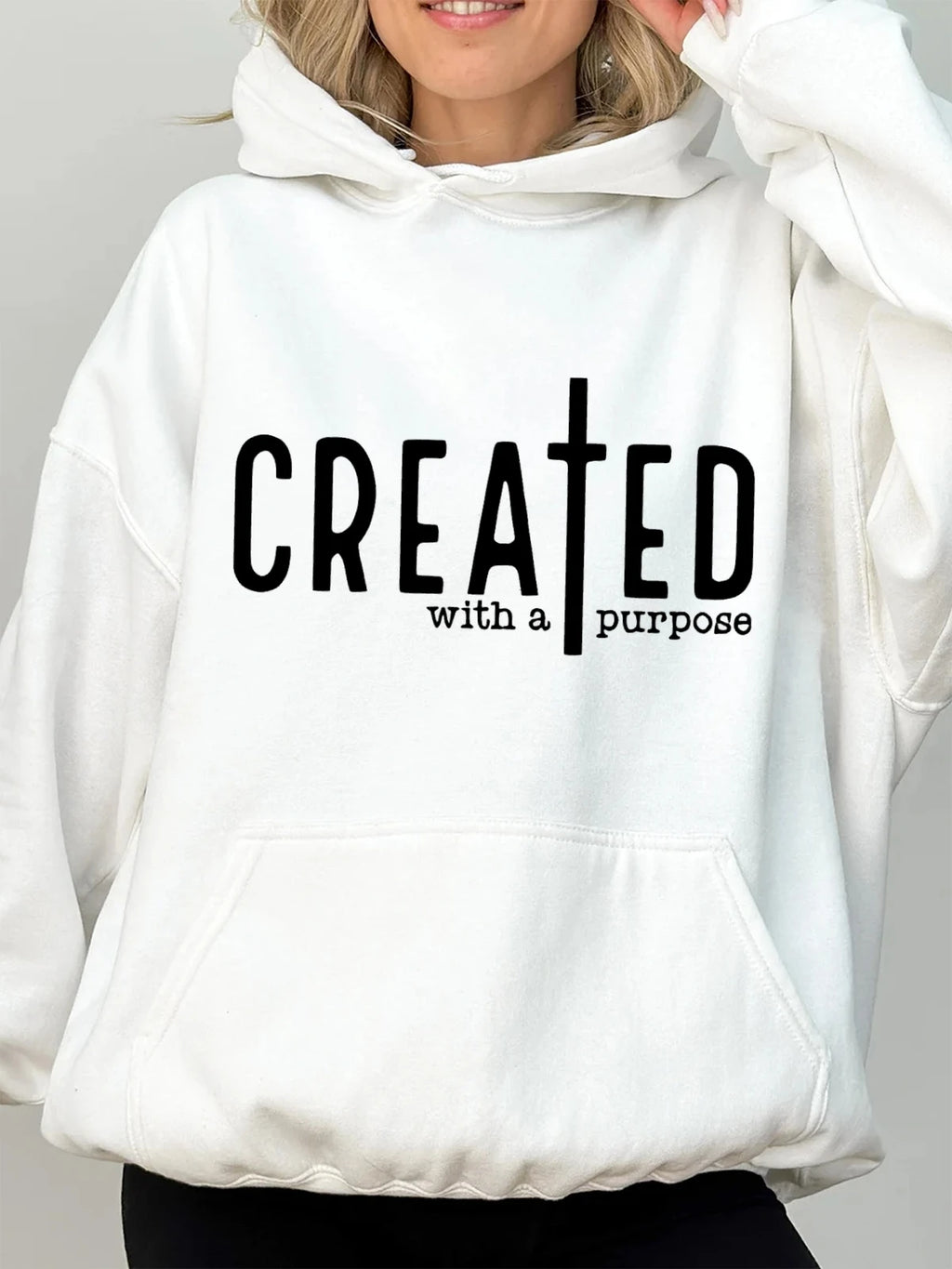 Created with A Purpose Hoodies Faith Bible Saying Sweatshirt Unisex Long Sleeve Pullover Sweatshirt Tops