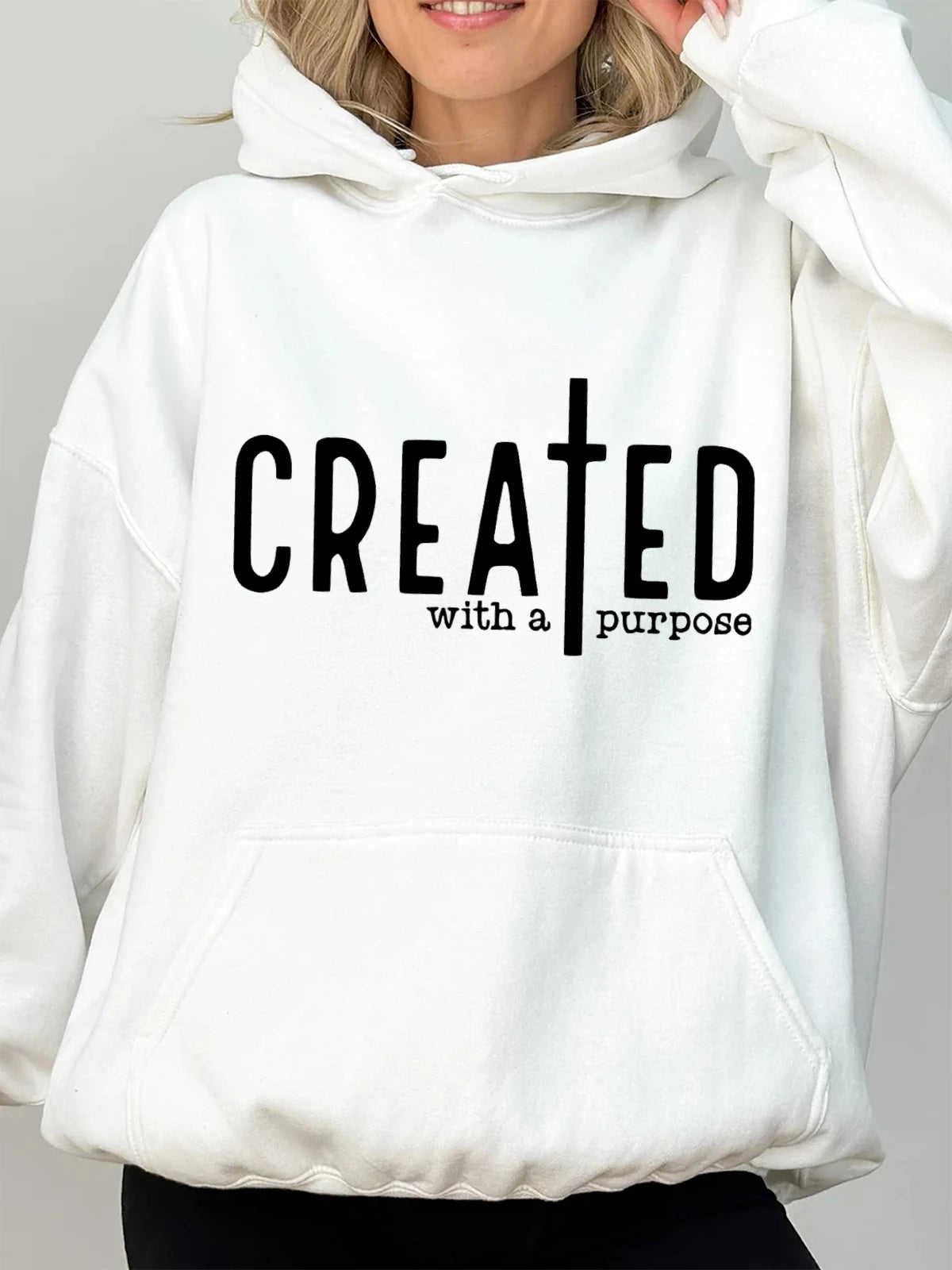 Created with A Purpose Hoodies Faith Bible Saying Sweatshirt Unisex Long Sleeve Pullover Sweatshirt Tops