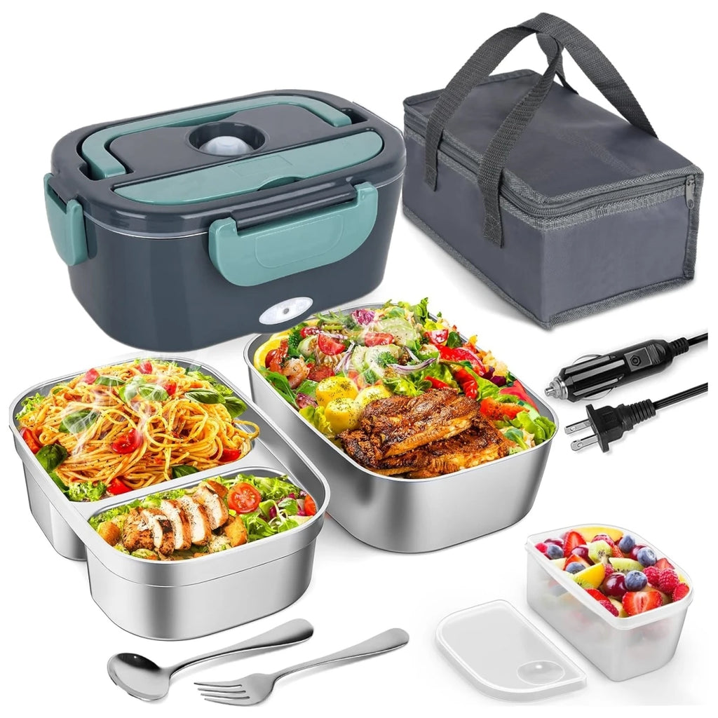 Electric Lunch Box for Adults-60W Fast Heated Lunch Box for with Dual 1.5LStainless Steel Containers