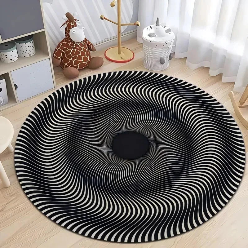 Optical Illusion Circular Carpet Soft Non-Slip Living Room Area Carpet Bedroom Office Floor Mat