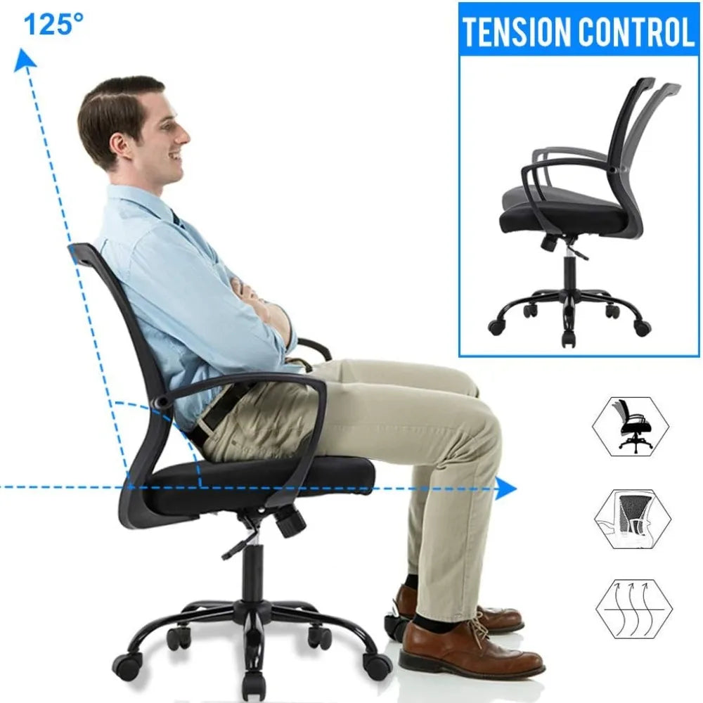 Office Chair with Lumbar Support, Adjustable Armrests, and Swivel Mid-Back for Comfortable Computing