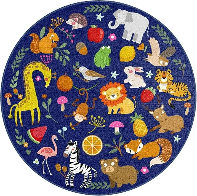 ABC Fruit PlayMat Round Alphabet Rug for Kid Playroom Preschool Classroom Floor Mat with ABC Numbers Animals Educational Design