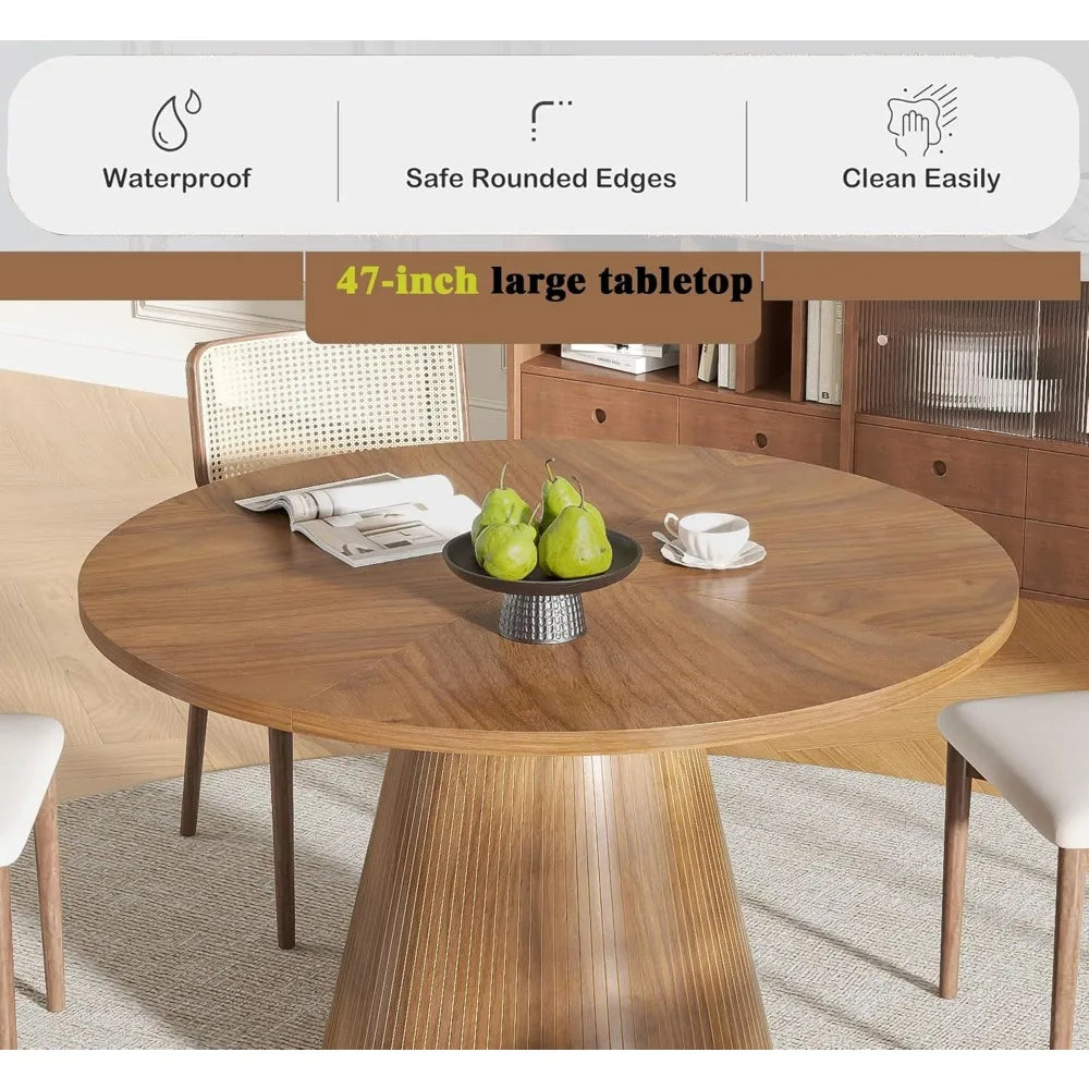 Round Dining Table for 4,  , 47 Inch Modern Wood Small  Table for Kitchen
