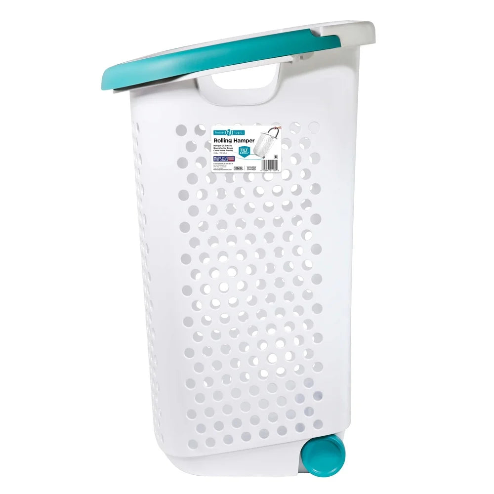 Rolling Laundry Hamper with Pop-up Handle Large Capacity Plastic Storage Basket