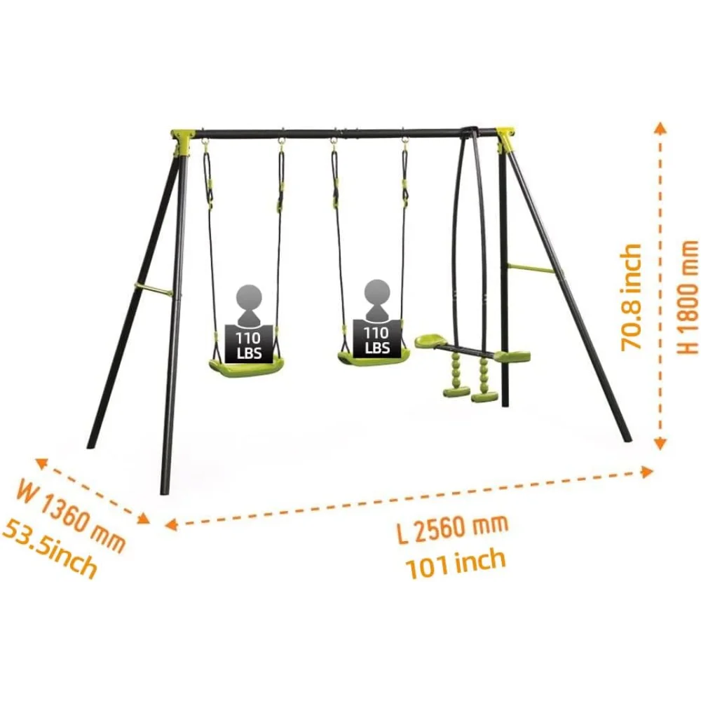 outdoor playground three seat swing black and green for age 3+