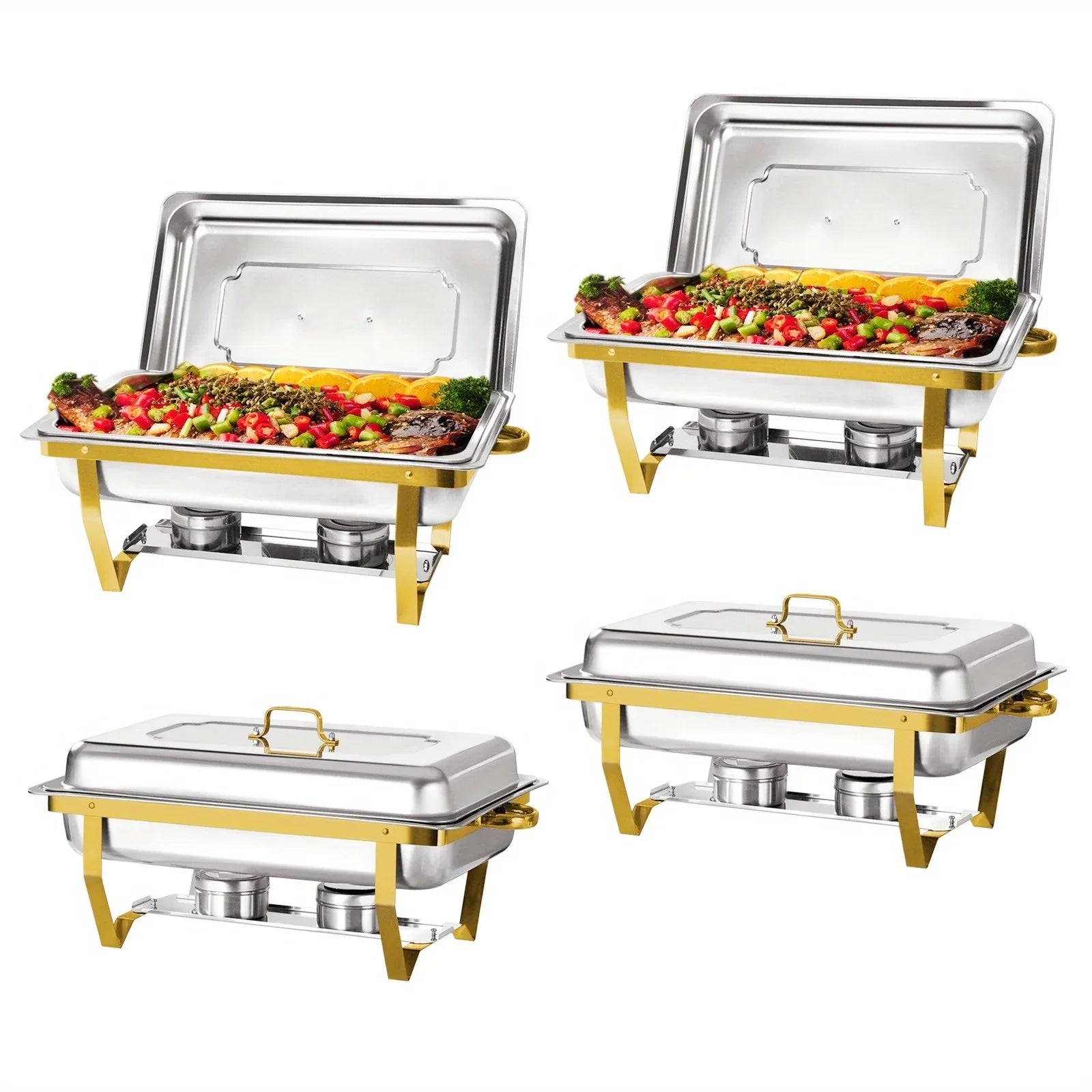 4 Pack 8QT Chafing  Buffet Set Stainless Steel Food Warmer Chafer Complete Fuel Holder for Catering,