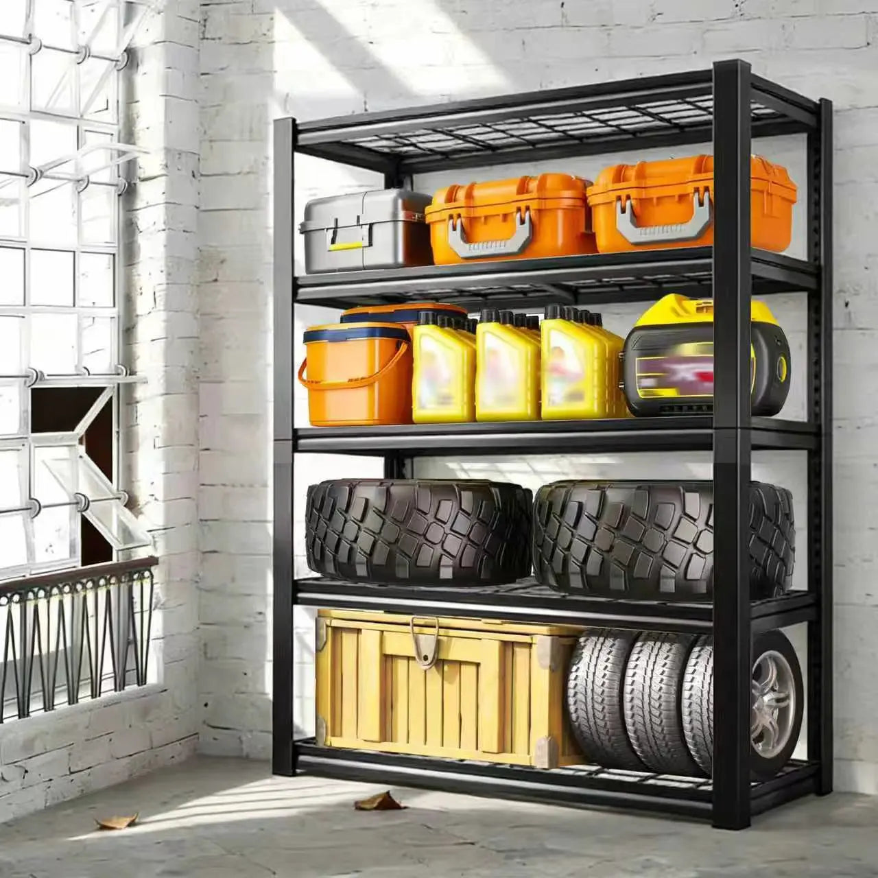 Adjustable Metal Double Layer Column Shelving,  Rack for Warehouse, Basement, Kitchen