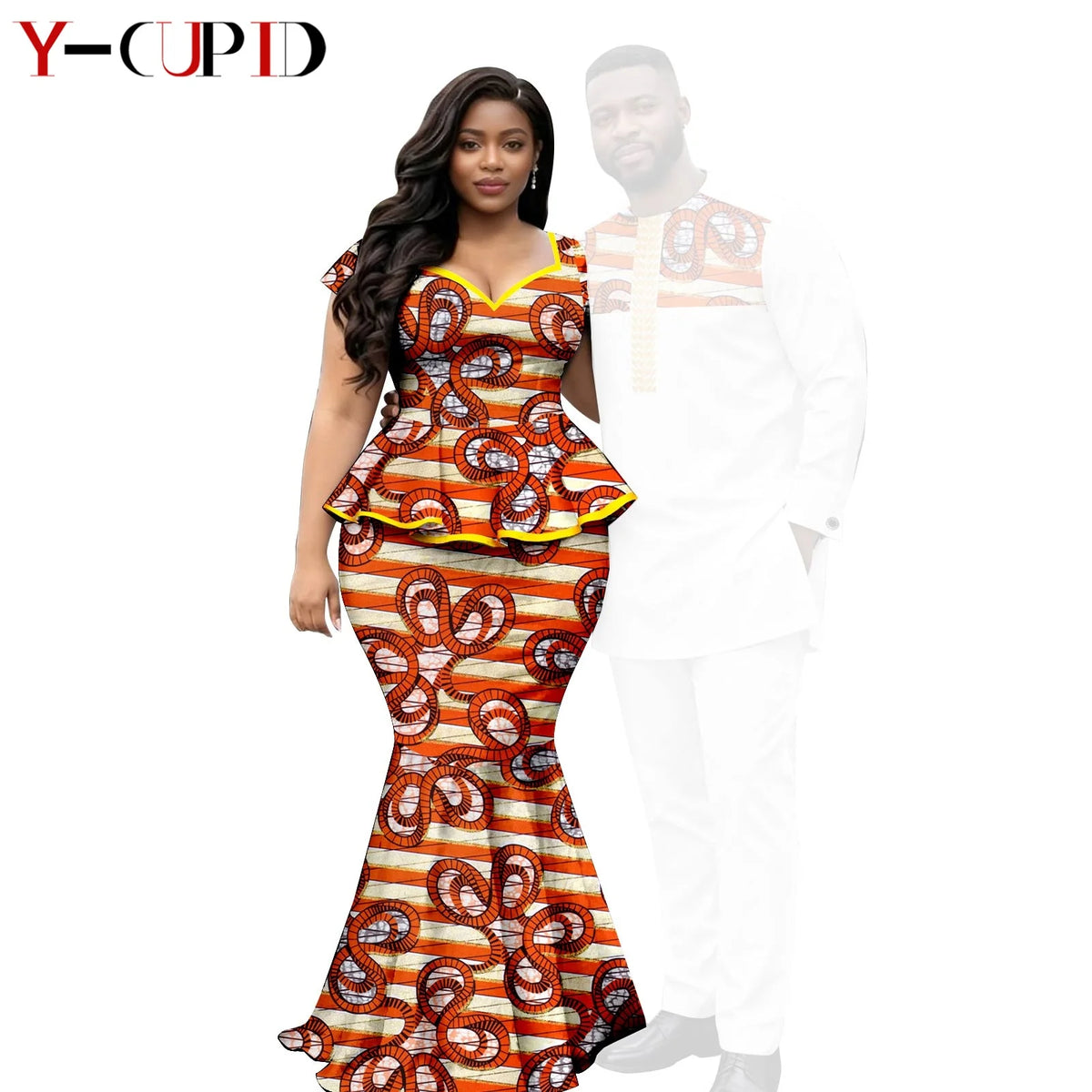 African  Women Print Top and Mermaid Skirts Sets Matching Men Outfits Top Shirt and Pant Sets
