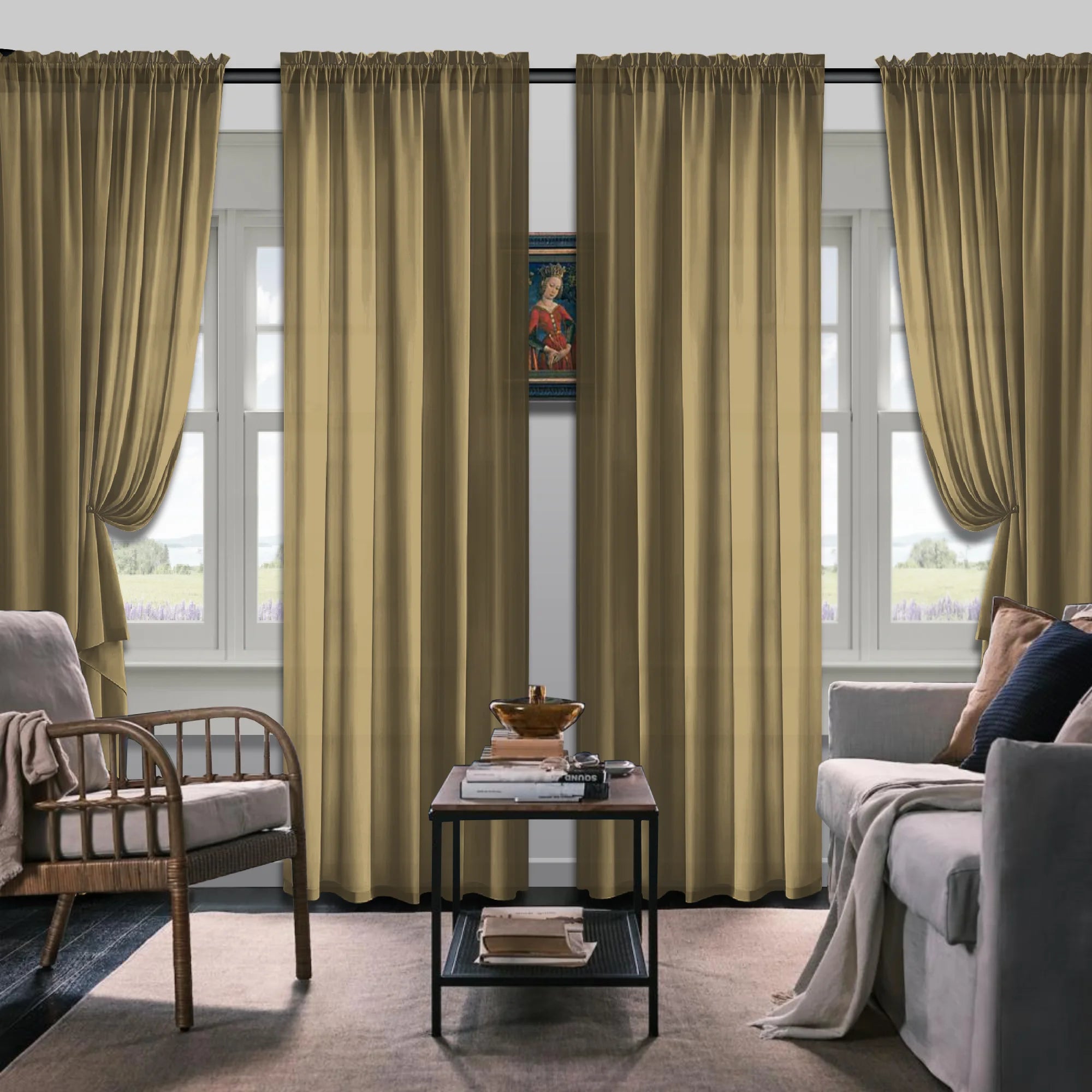 Set Of 4 Curtains,  Simple Rod Curtains, Suitable For Living Room, Office, Home, Bedroom Decoration