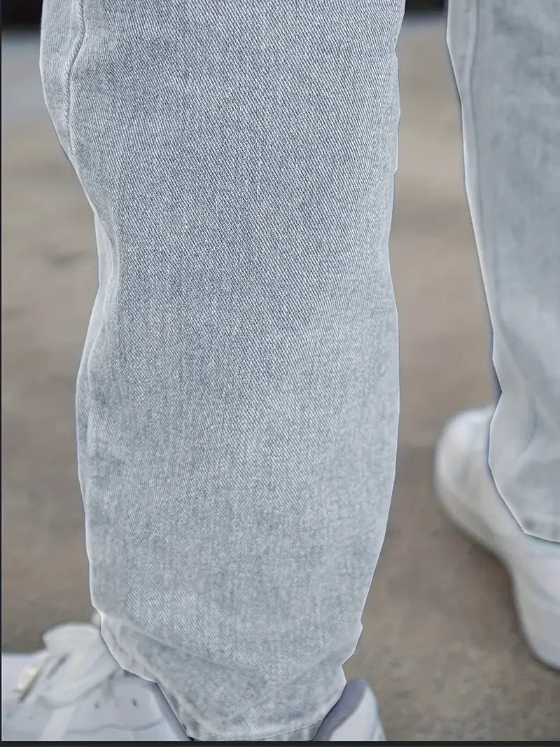 Men's Classic Straight-Leg Denim Jeans - Casual Style, Non-Stretch, Machine Washable, Light Blue,
