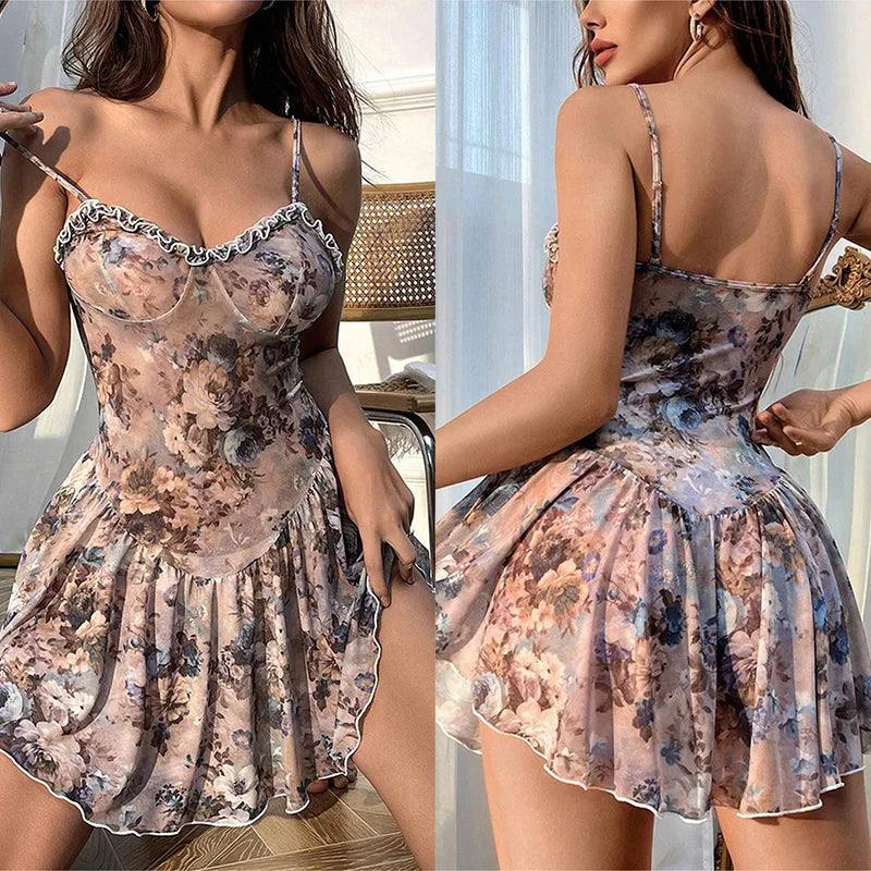 Ordinary nightgown Strap tight and comfortable high-end pure floral dress  Sleepwear for sleeping Pajamas