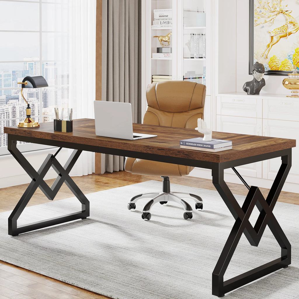Tribesign 63" Large Industrial Executive Desk  Tabletop & Metal Frame, Heavy-Duty Home Office Desk