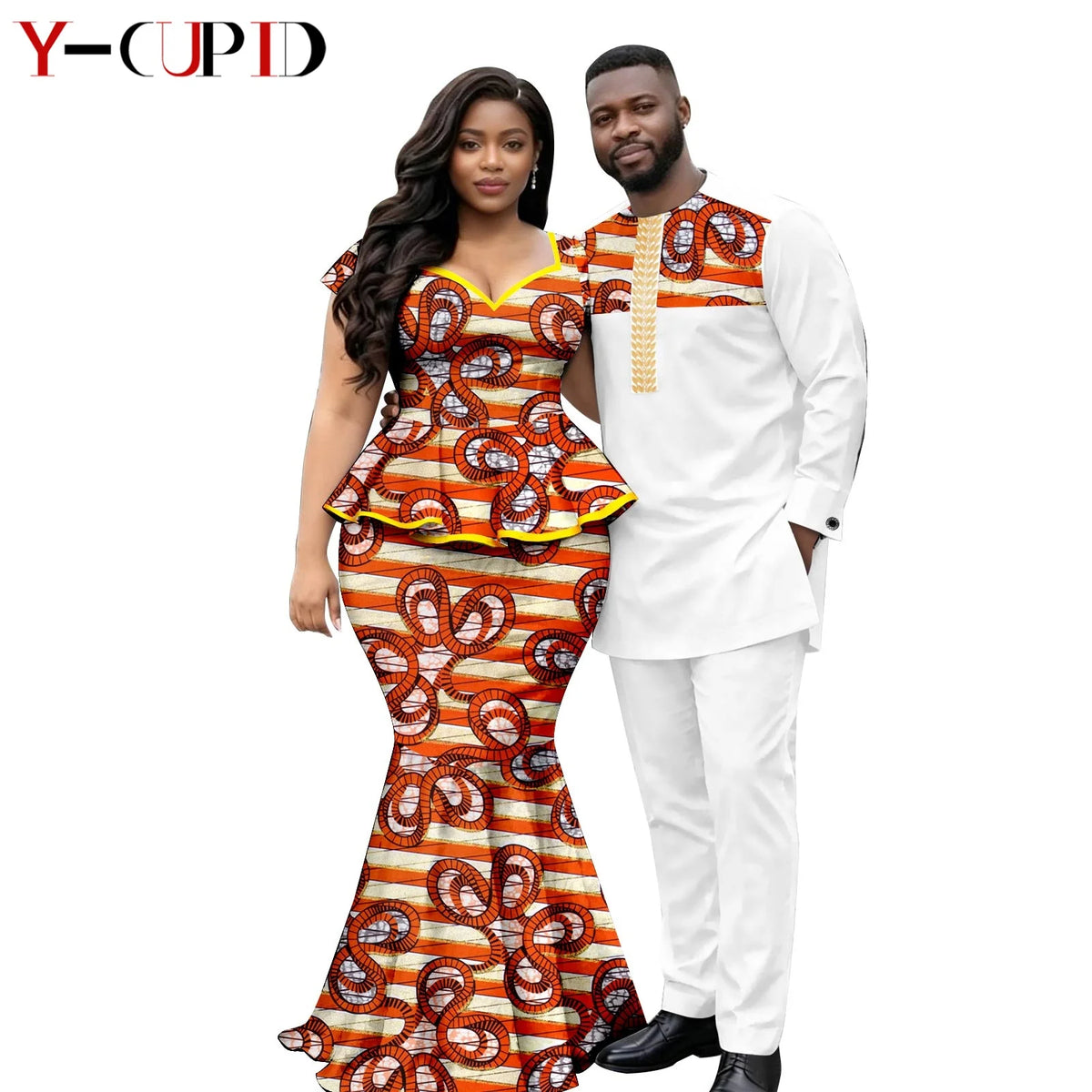 African  Women Print Top and Mermaid Skirts Sets Matching Men Outfits Top Shirt and Pant Sets