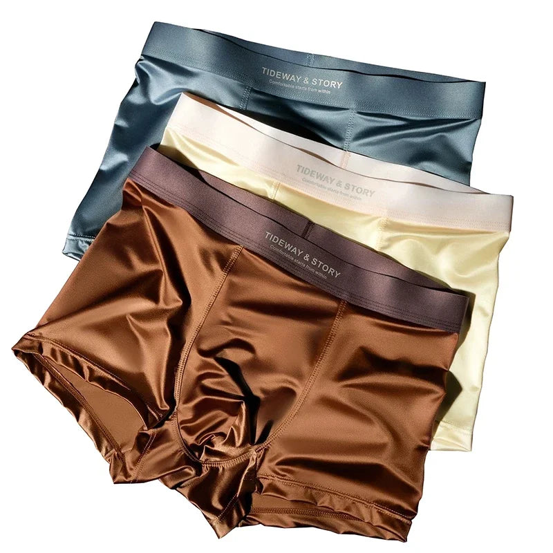 4PCS Men's Underwear Ice Silk High-End Men's Light Luxury Satin Silk Breathable  Shorts