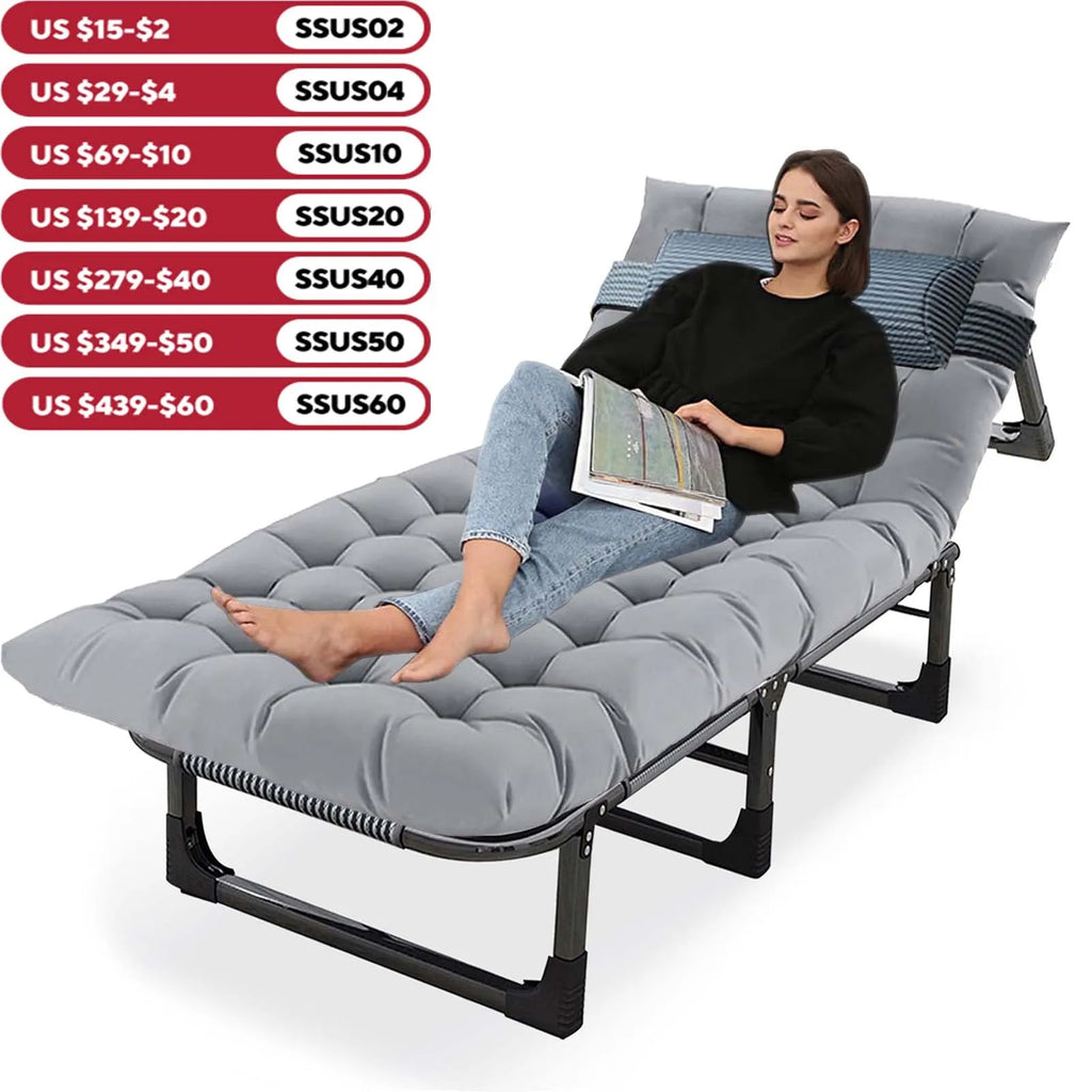 Cot with Mattress, 4-Position Folding Camping, Portable Sleeping Cot for Camp, Beach, Patio