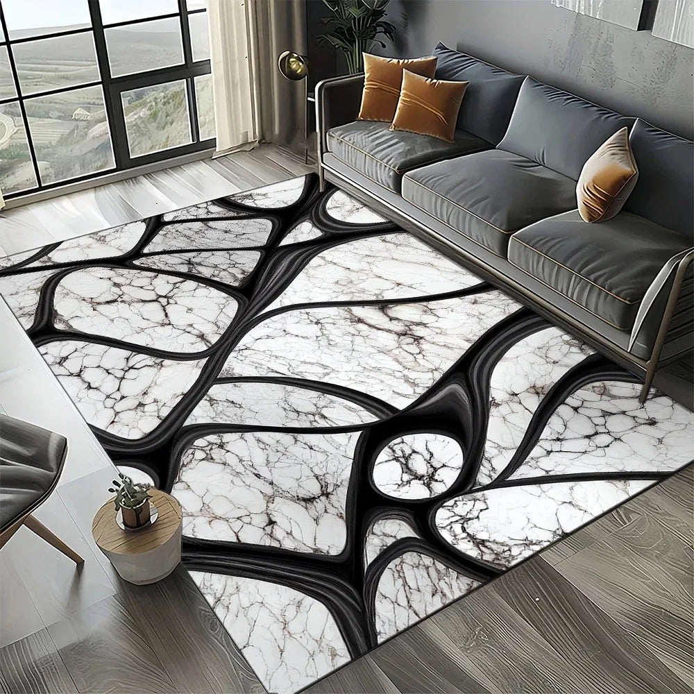 Luxury Marble Black White Gold Stone Carpet Rug for Living Room Bedroom Home Sofa Decoration Non-slip Floor Mat