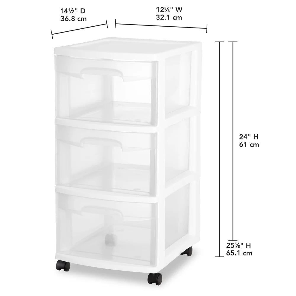 3 Drawer Plastic Storage Cart Organizer Multi-purpose Clear Bins for Bedroom,  Bathroom Craft Room