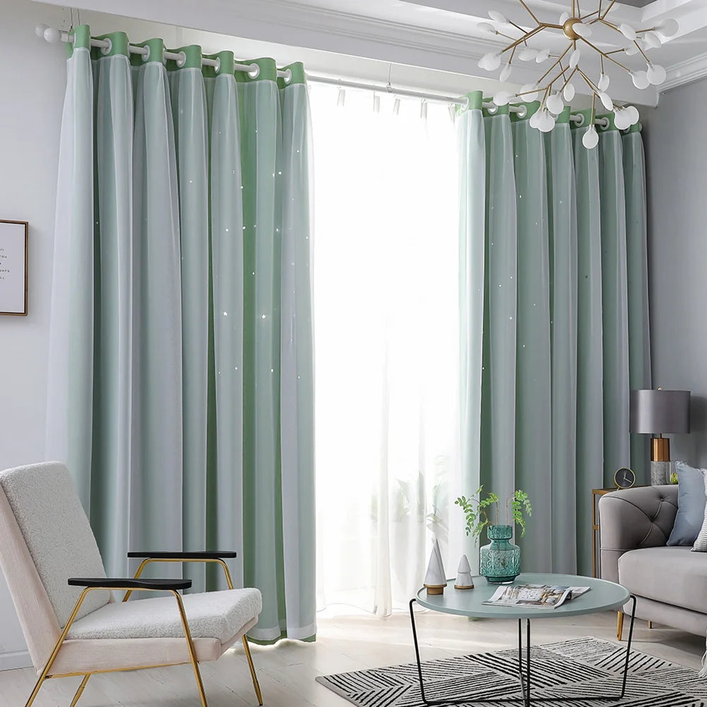 Curtain Sky Wonder Star Holes Cut  Room Darkening Drape for Bedroom/Living Room/Studio
