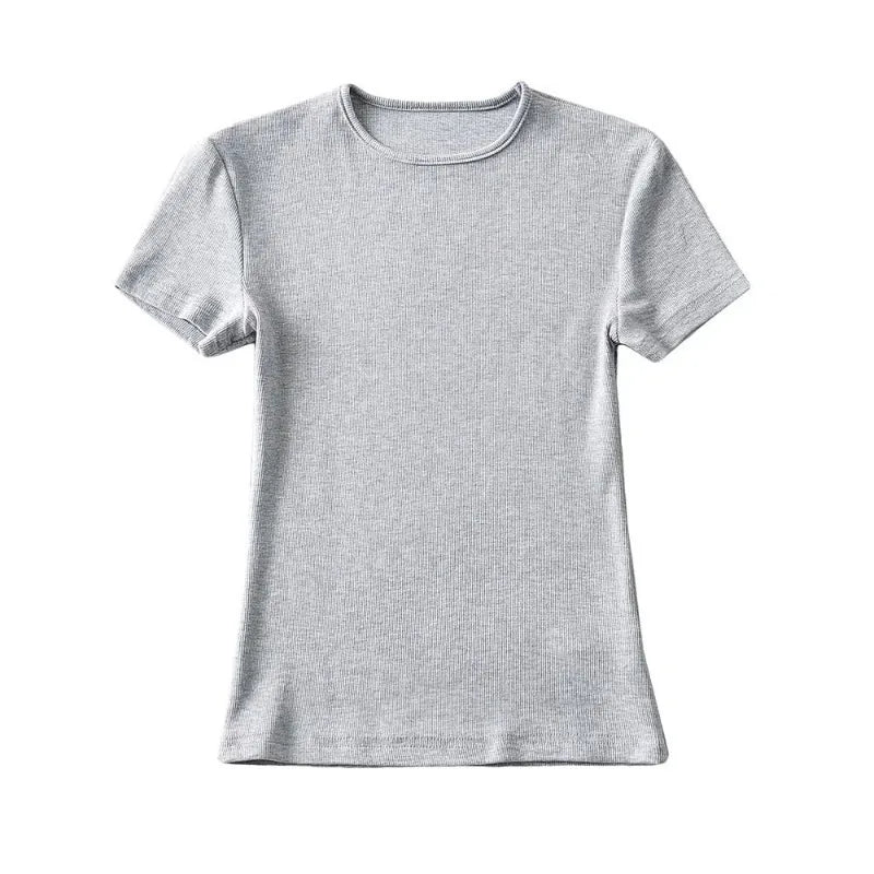 Casual Summer Woman Skinny Fit T-shirt Tight Short-Sleeve O-neck