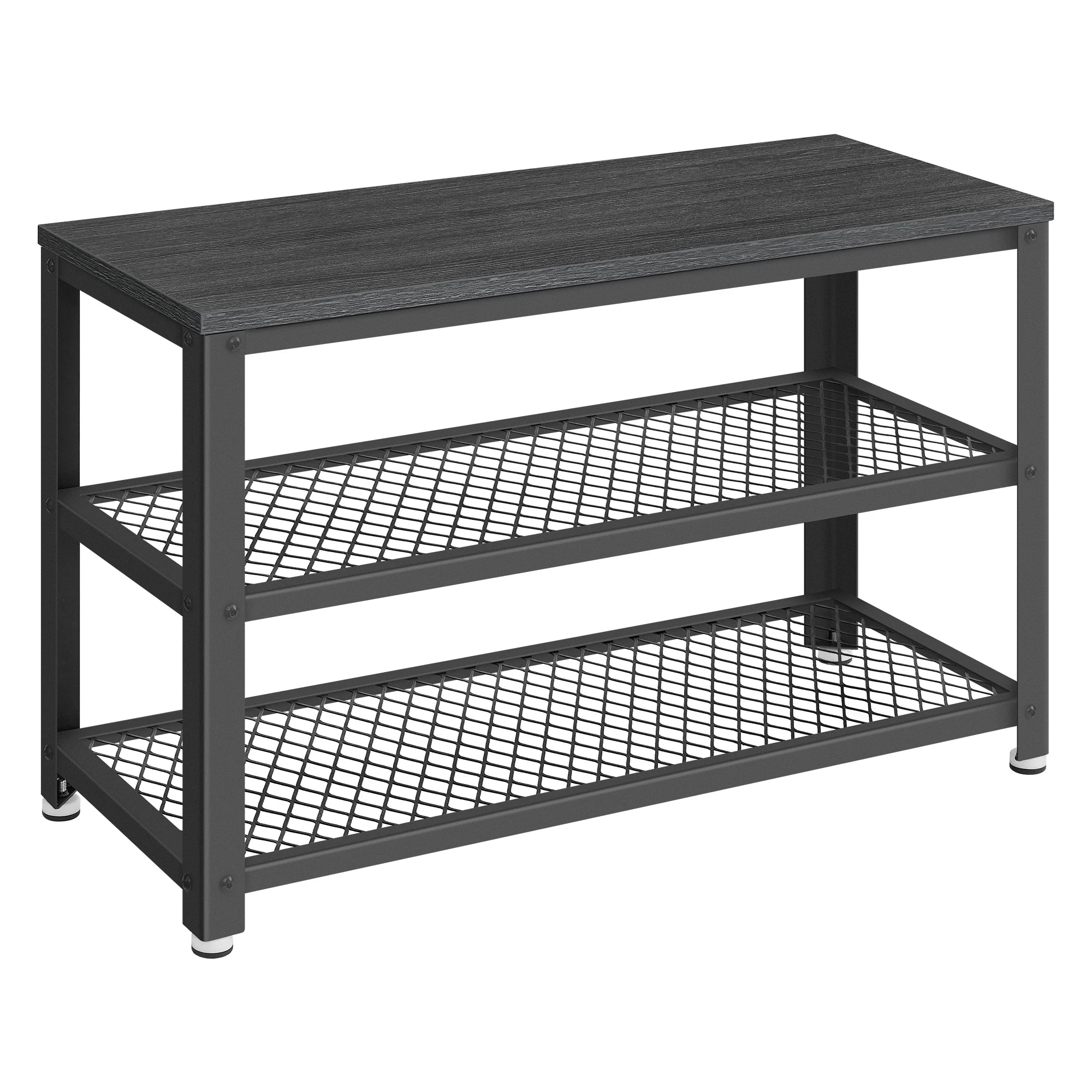 3-Tier Shoe Rack, Shelf Storage Bench with Metal Mesh Shelves and Seat, Free Standing Shoe Organizer