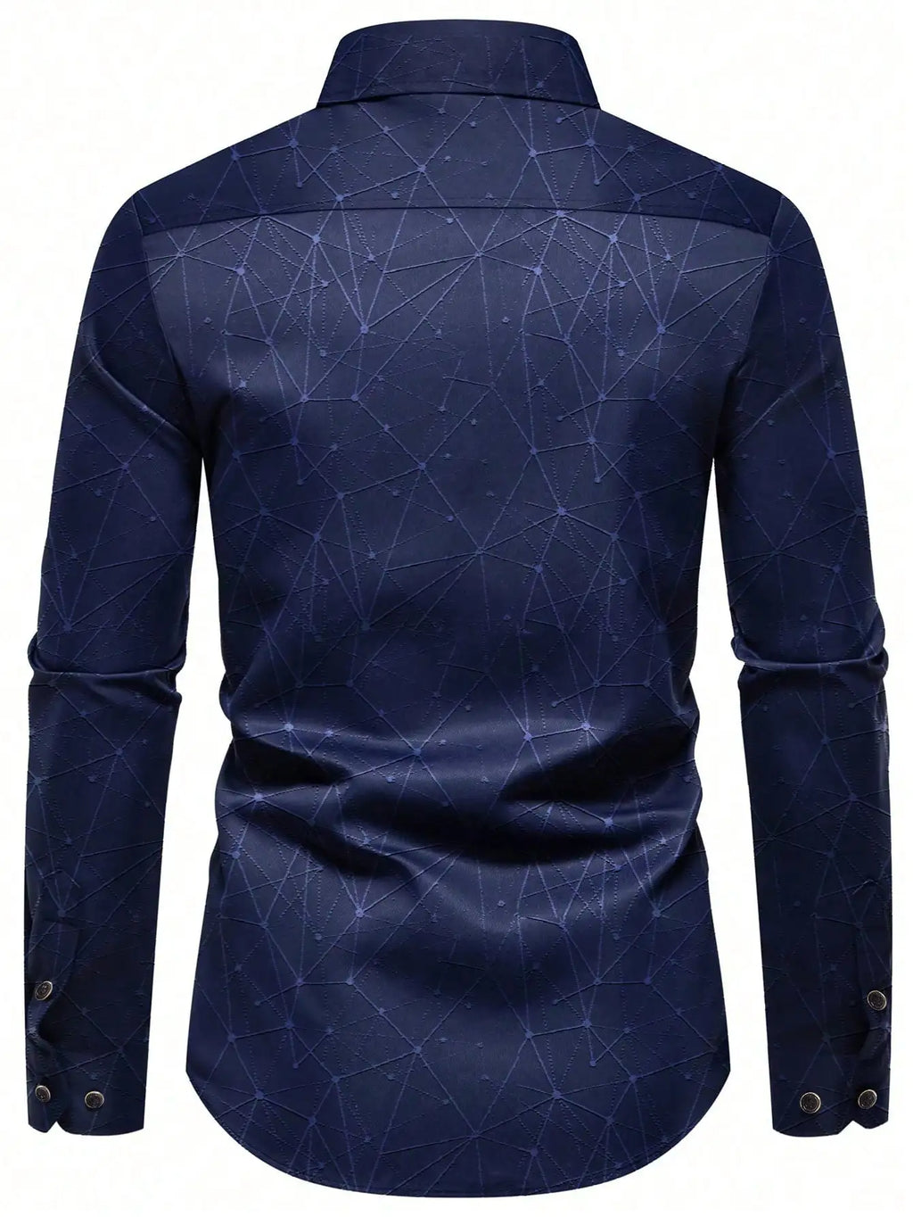 Men's Long Sleeve Dress Shirt with Geometric Pattern, Polyester, Golden Buttons