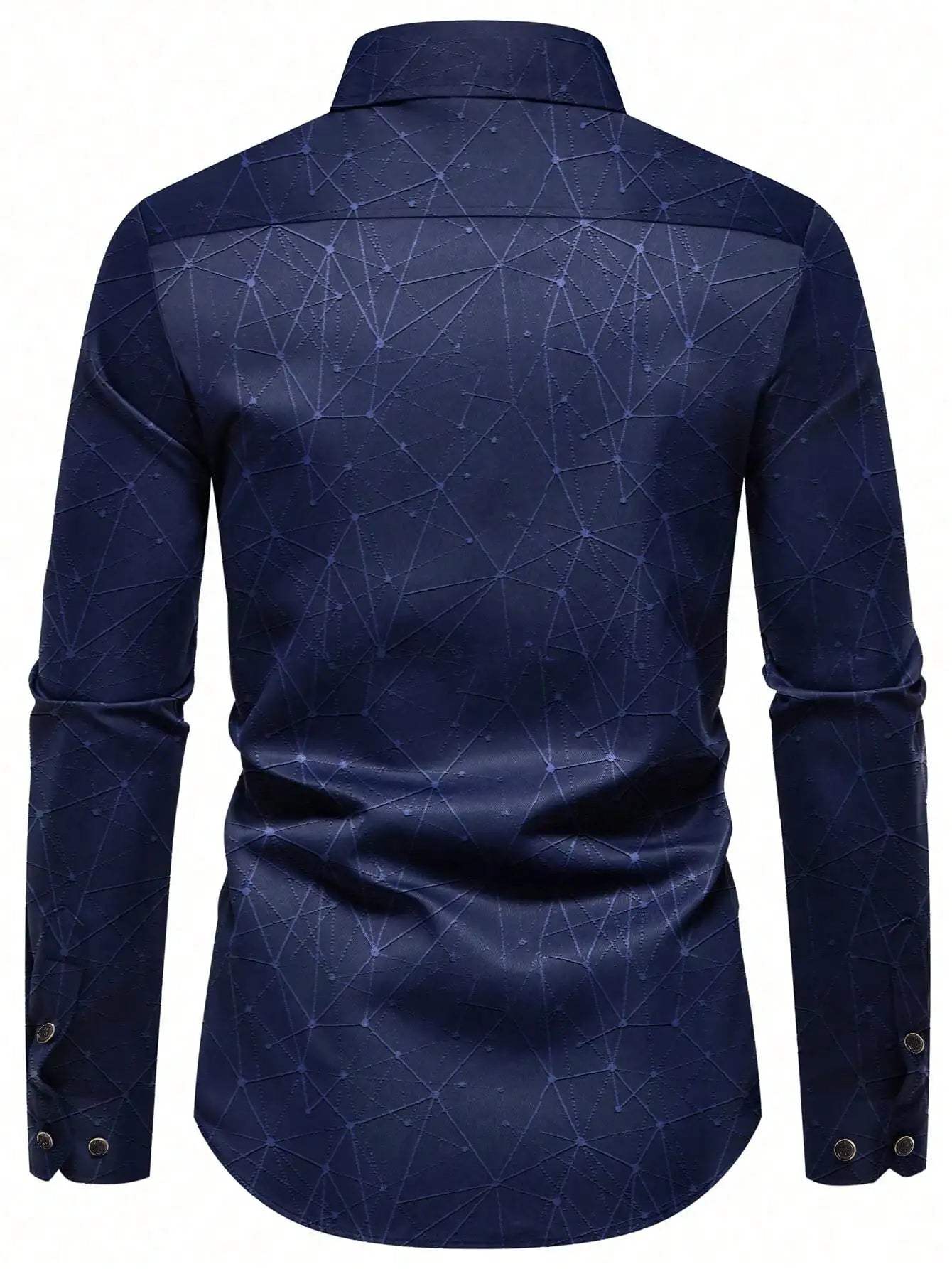 Men's Long Sleeve Dress Shirt with Geometric Pattern, Polyester, Golden Buttons