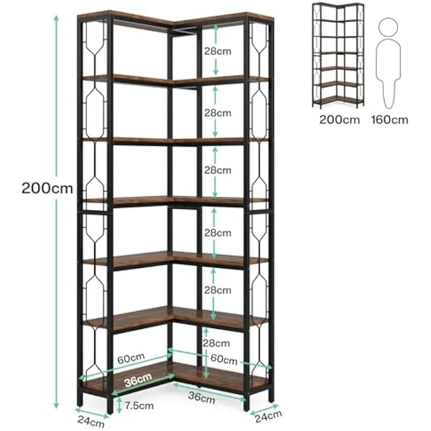 Corner Shelf, 7-Tier  Corner Bookshelf, Freestanding Display Shelf for Living Room, Kitchen, Home Office,