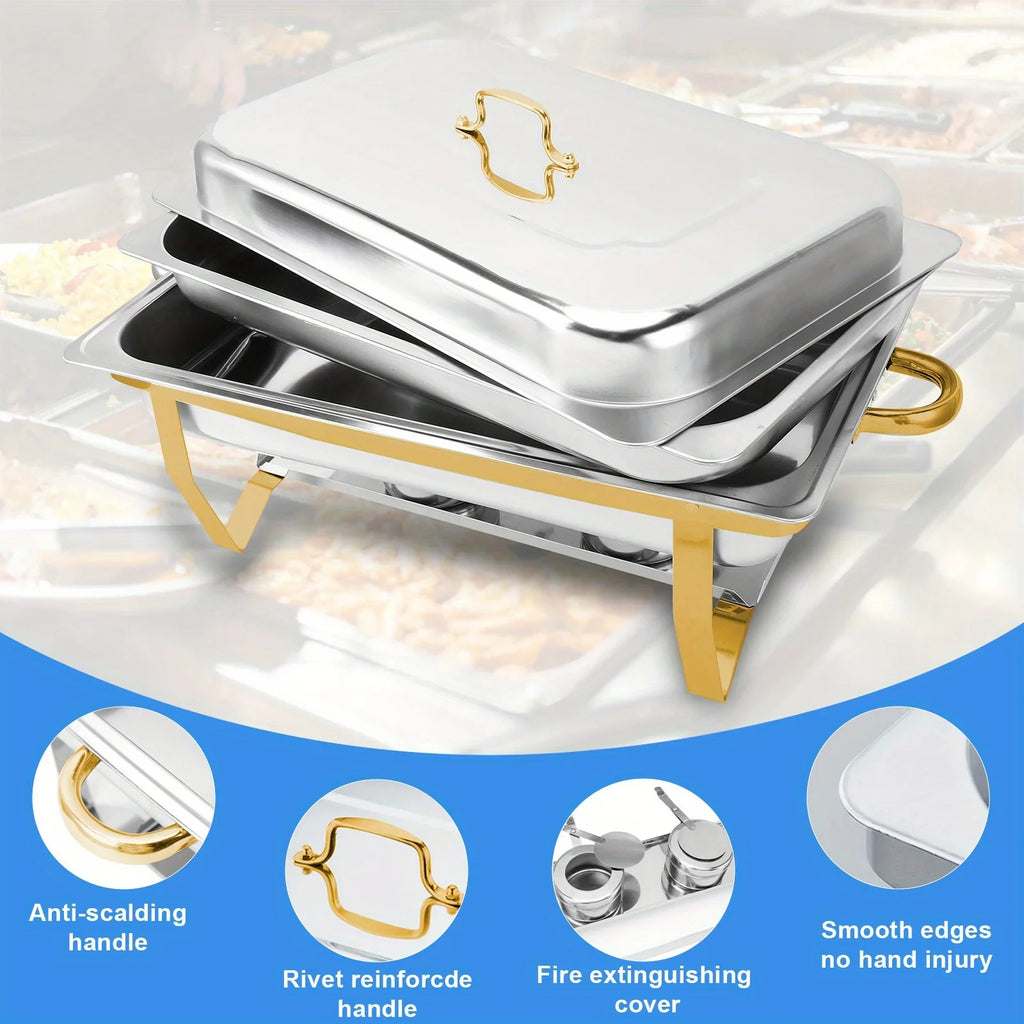 4 Pack 8QT Chafing  Buffet Set Stainless Steel Food Warmer Chafer Complete Fuel Holder for Catering,