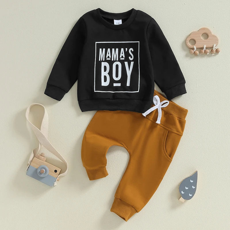 Toddler  Fall Winter Clothes Mamas Little Boy Outfit Letter Long Sleeve Sweatshirts  Jogger Pants Set