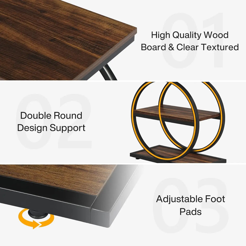 End Table with 3 Storage Shelves and Black Metal Frames for Living Room, and Bedside Table for Bedroom