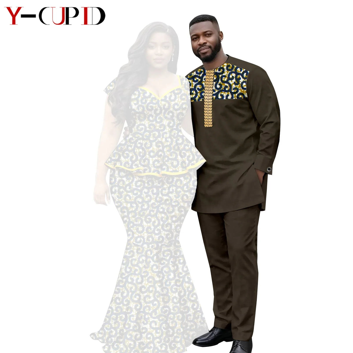 African  Women Print Top and Mermaid Skirts Sets Matching Men Outfits Top Shirt and Pant Sets