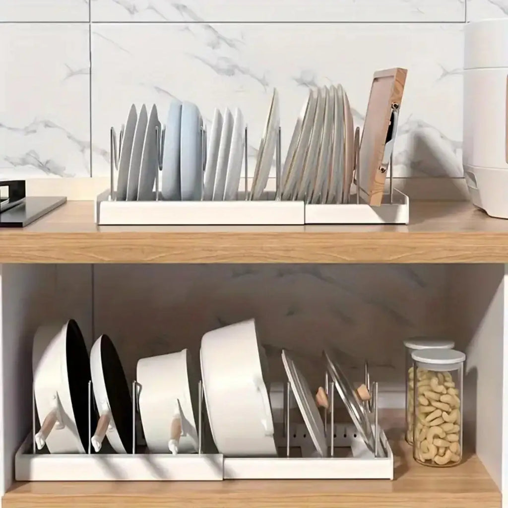 Expandable Kitchen Pot Pan Organizer under Cabinet with 7 Adjustable Dividers Storage
