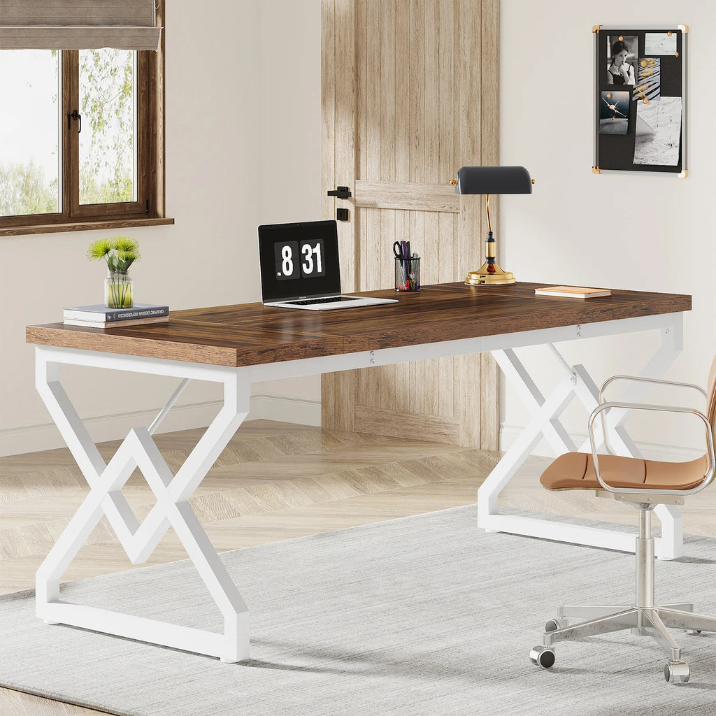 Tribesign 63" Large Industrial Executive Desk  Tabletop & Metal Frame, Heavy-Duty Home Office Desk