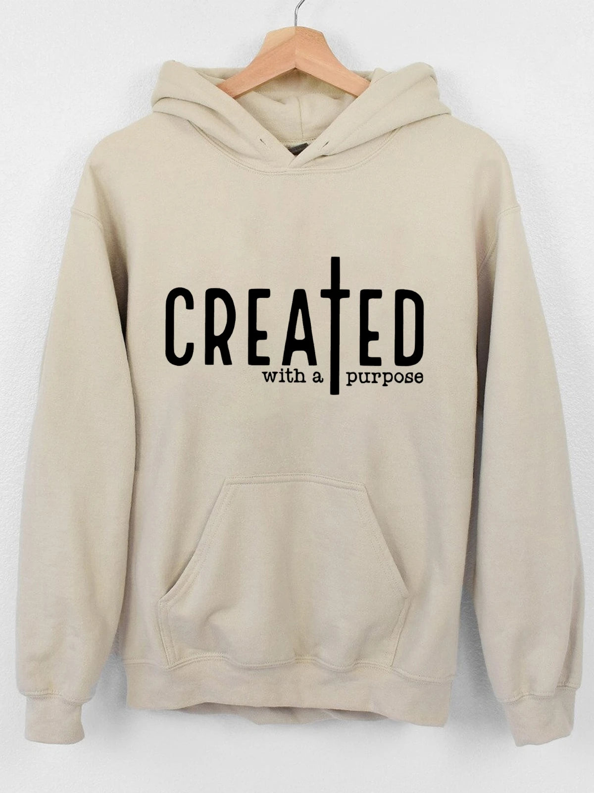 Created with A Purpose Hoodies Faith Bible Saying Sweatshirt Unisex Long Sleeve Pullover Sweatshirt Tops