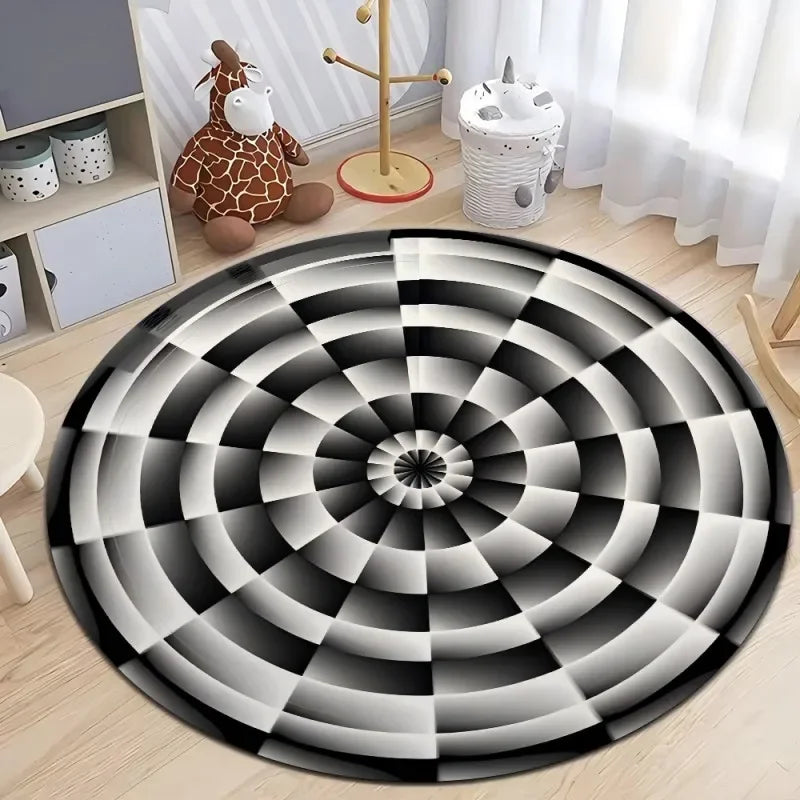 Optical Illusion Circular Carpet Soft Non-Slip Living Room Area Carpet Bedroom Office Floor Mat