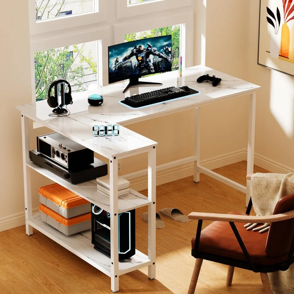 Computer Desk with Shelves, 50 Inch Desk, Study PC Table Workstation with Storage