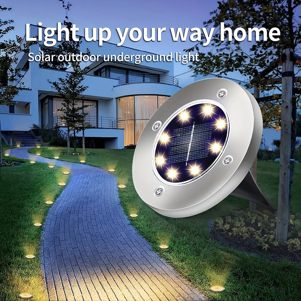 8 piece solar outdoor lights, IP65 solar disk lights, , for  landscape light path, courtyard