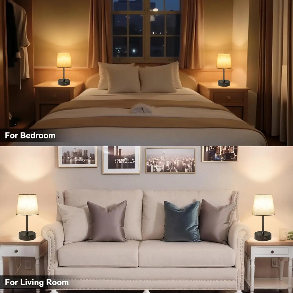 Set of 2 RGB Color Changing Nightstand Lamps, Dimmable with USB C+A Ports, Touch Control for Bedroom Living Room